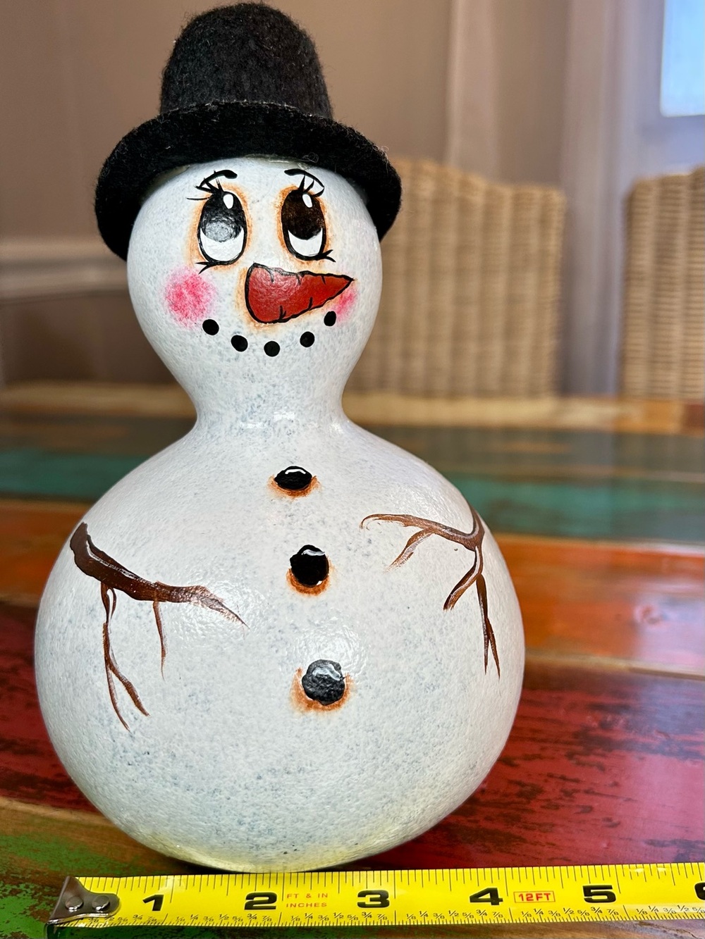 Vintage Hand Painted Gourd Snowman Winter Folk Art Decor Signed 2002 - Picture 13 of 13